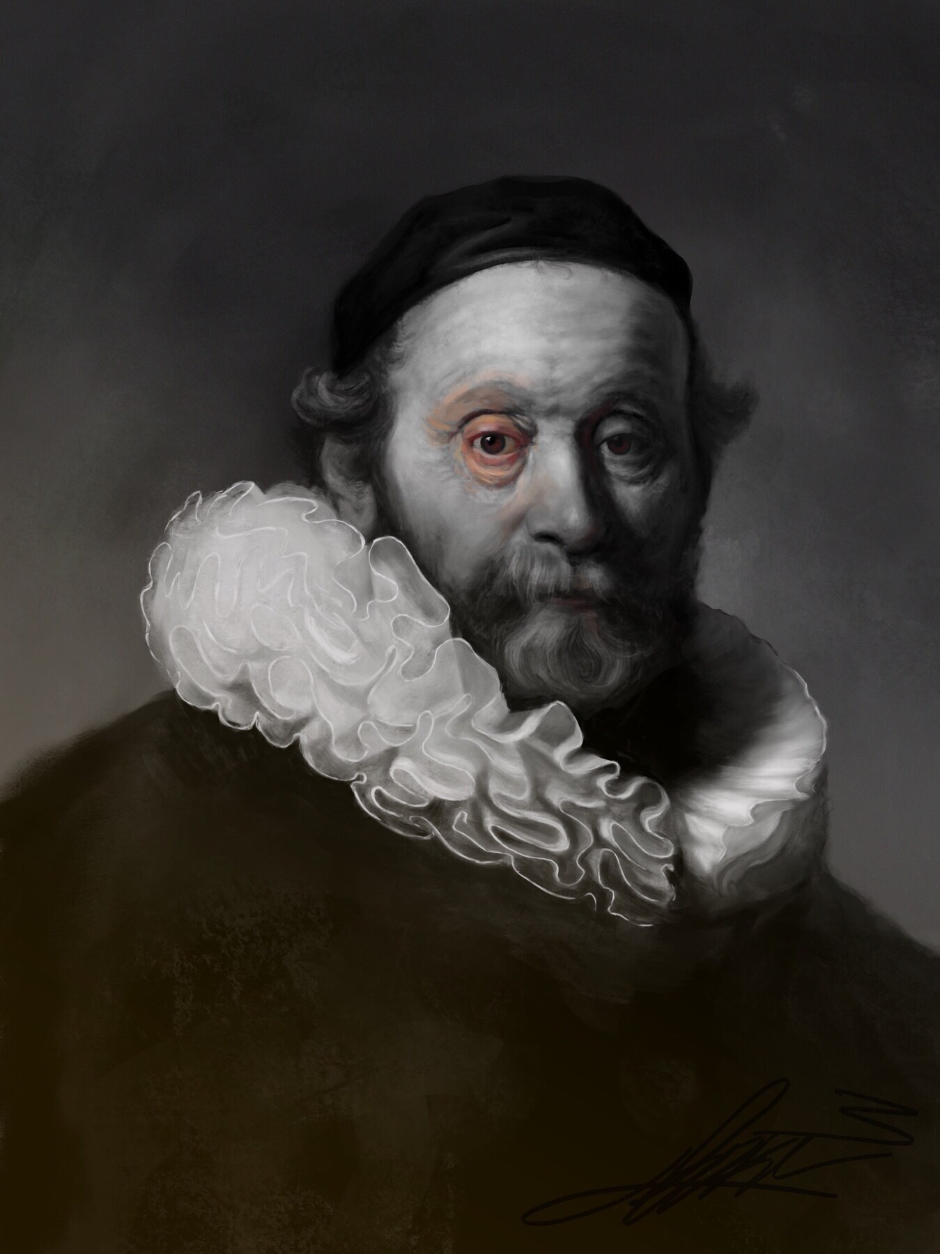 After Rembrandt — digital painting, old master study
