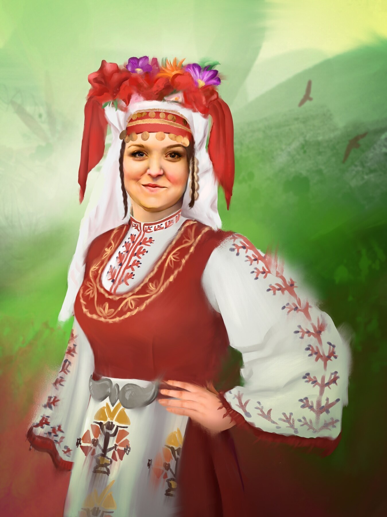 Folk Portrait — commissioned digital painting, traditional dress