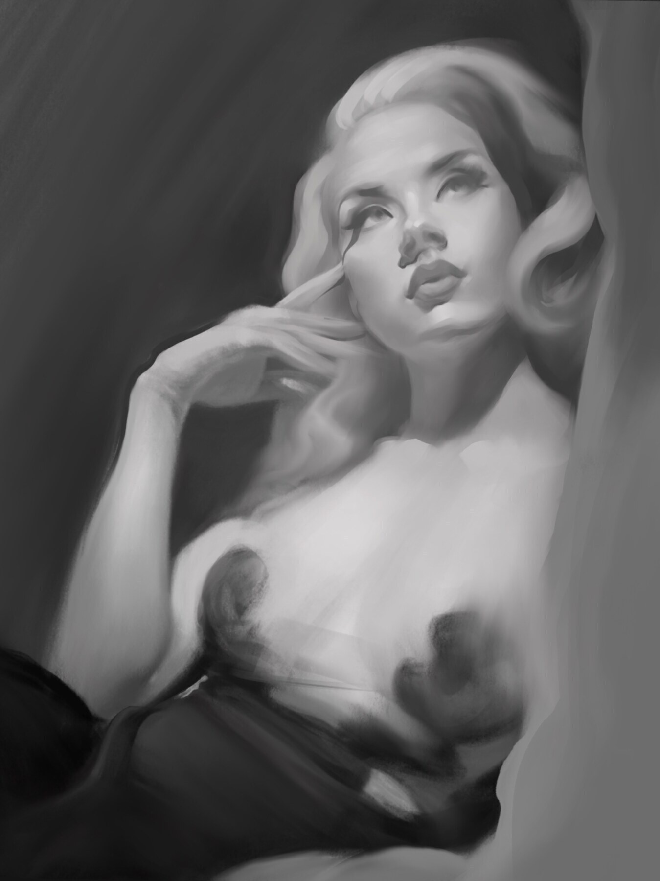 Noir Figure — digital painting, monochrome value study