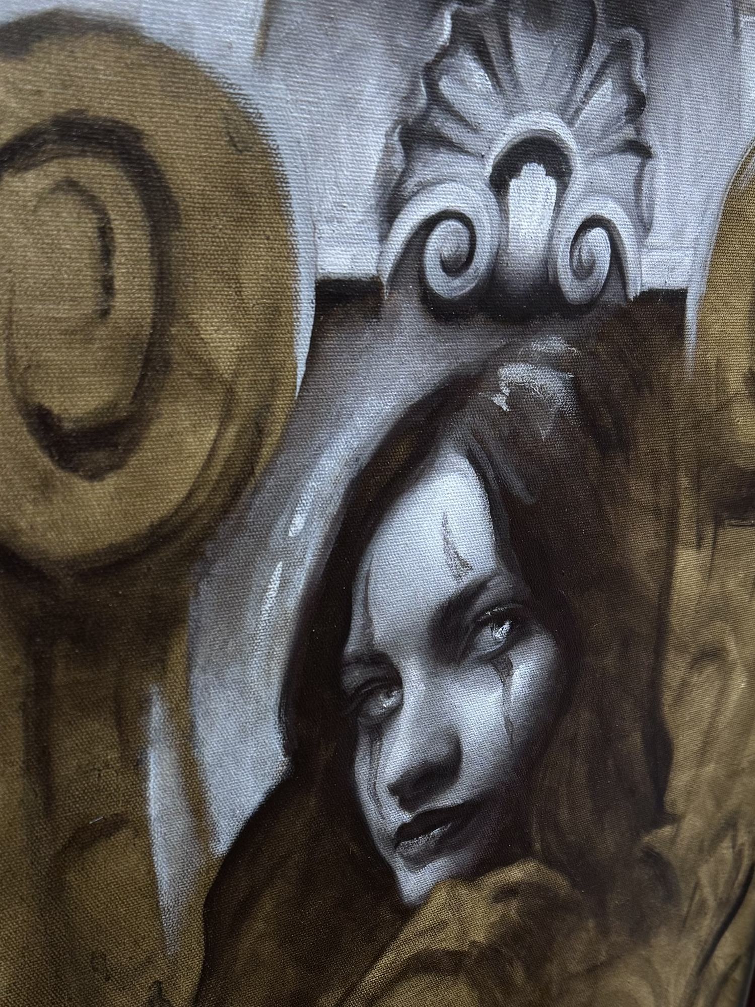 Queen of Hearts — detail, oil painting commission in progress 2026