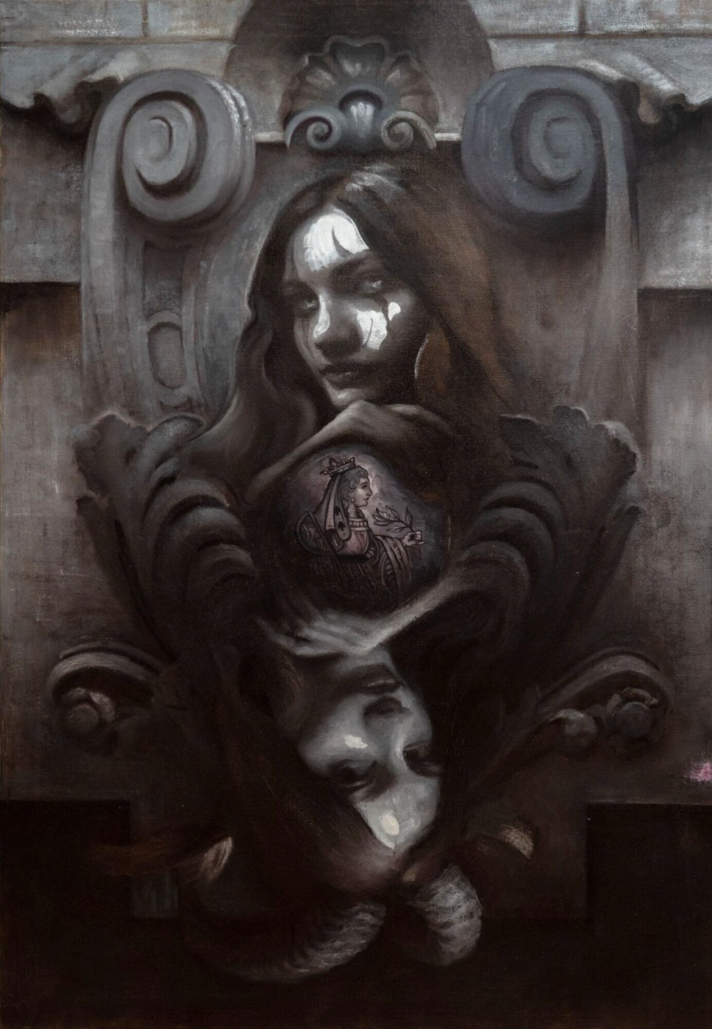 Queen of Hearts — bespoke oil painting commission, in progress 2026