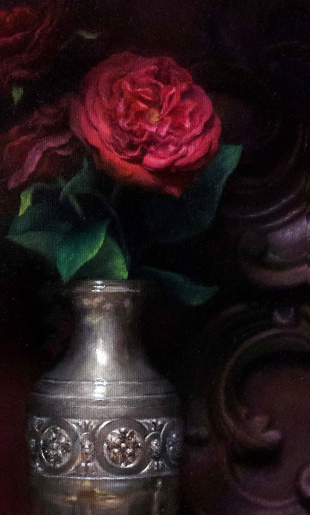 Rose detail closeup — Ivan Ivanov oil painting, classical realism