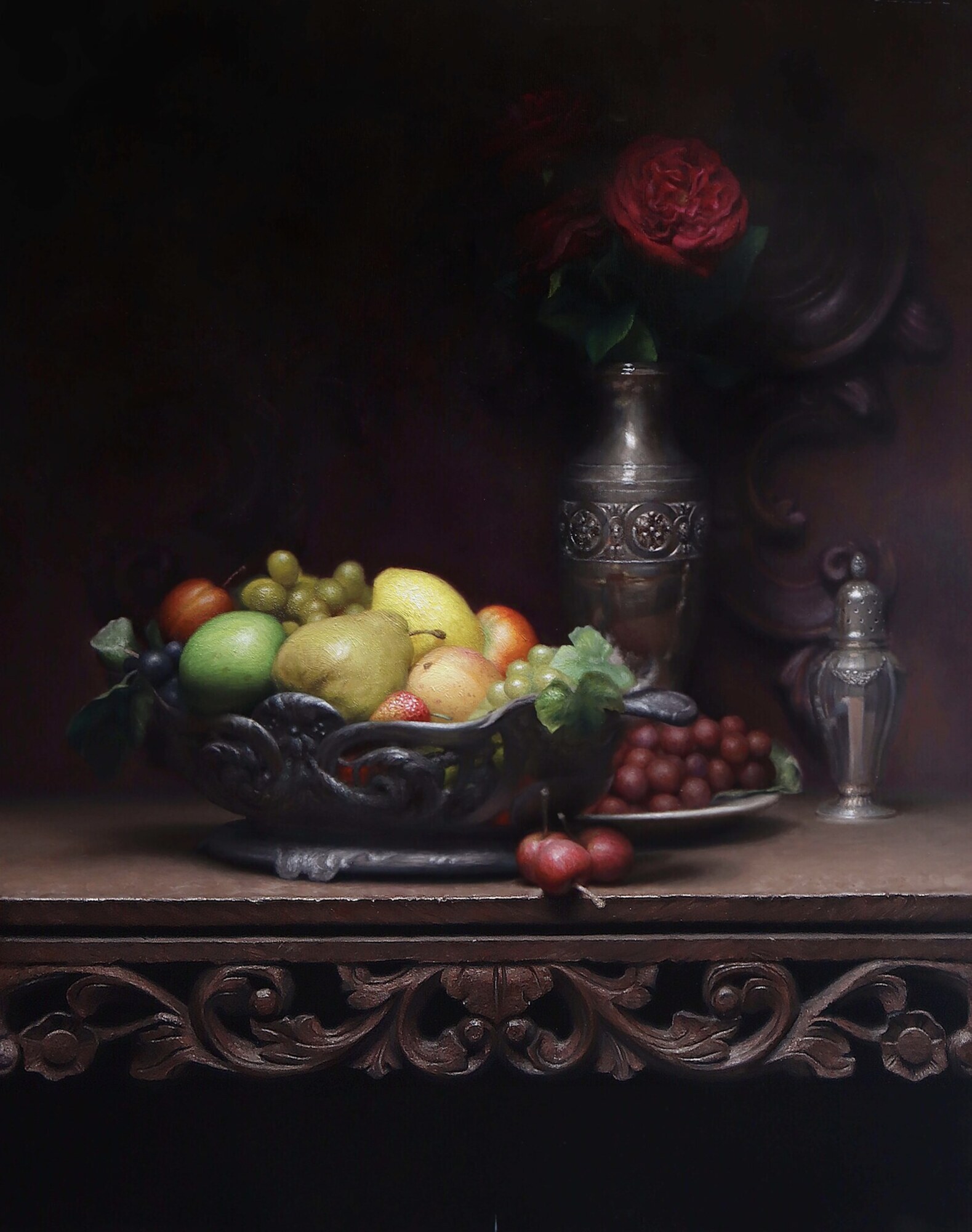 Still Life with Rose — oil on canvas, classical realism, Angel Academy of Art Florence